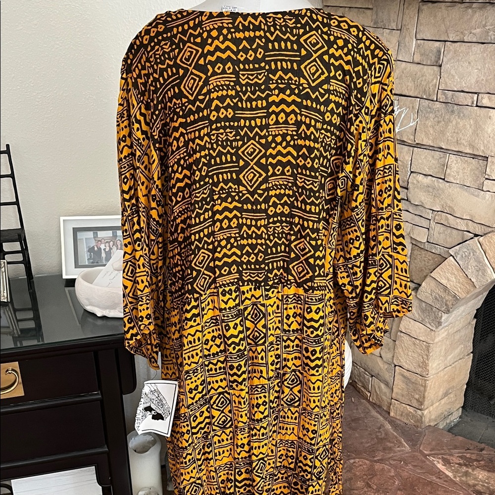 Nubian Queen Dress Vintage Kaftan Size 3X New Geometric Gold/Orange and Black - Picture 2 of 7
